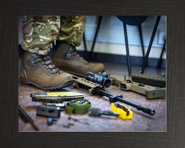 British Army Soldier Stripping am SA80-A3 Rifle Photo Print Wall Art Military Decor Poster Posters, Prints, & Visual Artwork Hampshire Prints 10 x 8 Black Frame No
