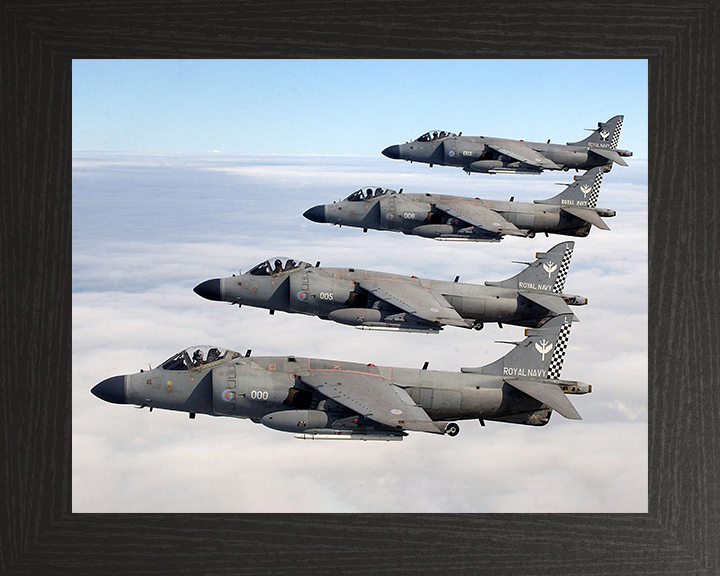 Four Harrier FA2 Jets Flying in Close Formation Photo Print - Royal Navy Aircraft Posters, Prints, & Visual Artwork Hampshire Prints 10 x 8 Black Frame No