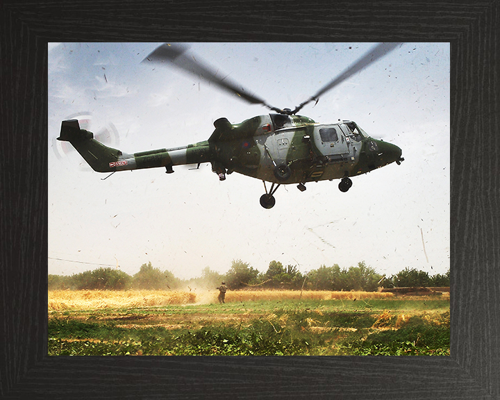 Army Air Corps Lynx 9A Helicopter Taking off Photo Print - British Army Hampshire Prints 10 x 8 Black Frame No