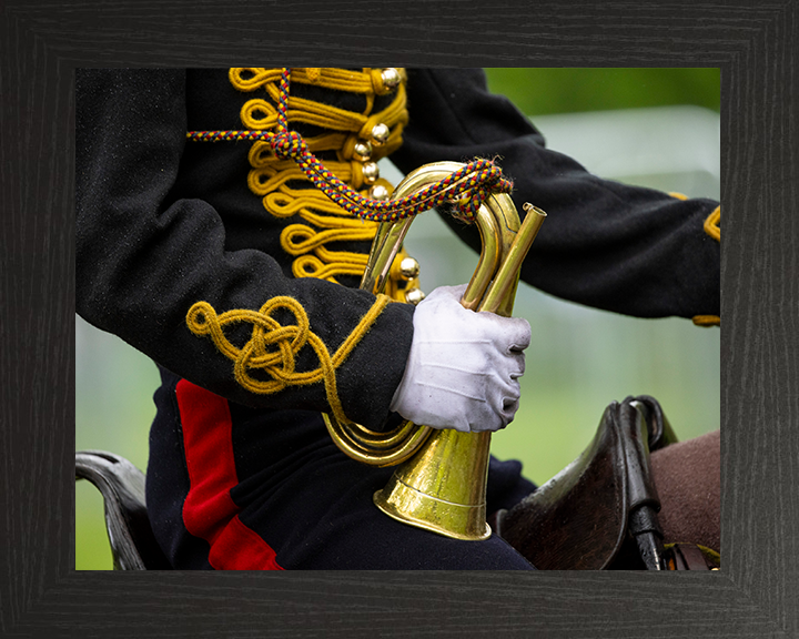 King’s Troop Royal Horse Artillery Bugler on horseback Photo Print - British Army Hampshire Prints 10 x 8 Black Frame No