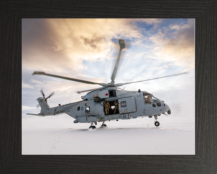 Merlin MK4 Helicopter Snow Landing in Norway 2026 Royal Navy Aircraft Photo Print Wall Art Naval Decor UK Posters, Prints, & Visual Artwork Hampshire Prints 10 x 8 Black Frame No