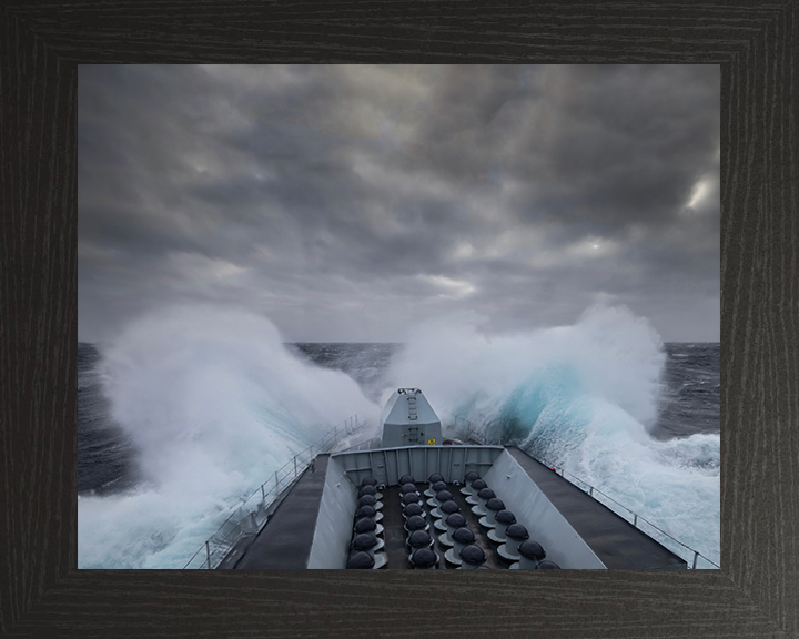 HMS Lancaster (F229) Photo Print - In Rough Seas - Royal Navy Type 23 Frigate Hampshire Prints 10 x 8 Black Frame No