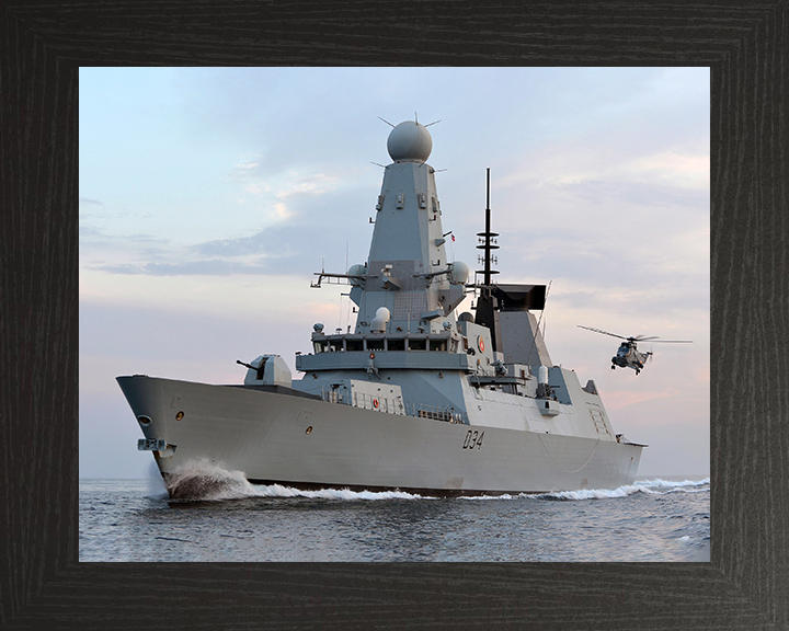 HMS Diamond (D34) Photo Print - With Sea King 2012 - Royal Navy Type 45 Destroyer Hampshire Prints 10 x 8 Black Frame No