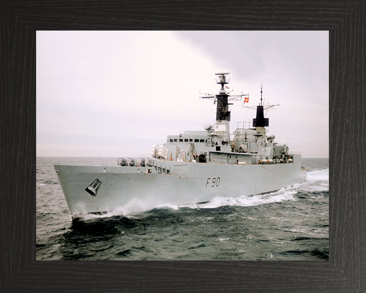 HMS Brilliant (F90) Royal Navy Type 22 Frigate At Sea Port Bow View Photo Print Wall Art Naval Decor Posters, Prints, & Visual Artwork Hampshire Prints 10 x 8 Black Frame No