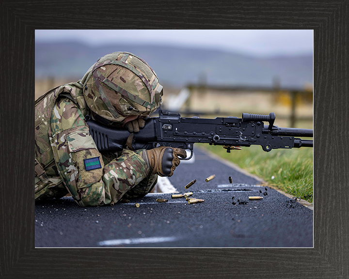British Army Reserve Trooper firing a GPMG Photo Print Wall Art Military Decor Poster Posters, Prints, & Visual Artwork Hampshire Prints 10 x 8 Black Frame No