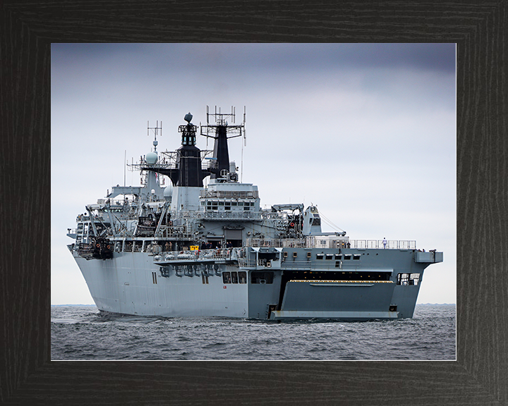 HMS Albion (L14) Royal Navy Albion Class Amphibious Ship Port Quarter View Photo Print Wall Art Naval Decor Posters, Prints, & Visual Artwork Hampshire Prints 10 x 8 Black Frame No