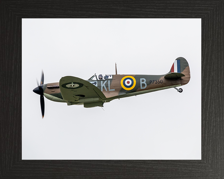 RAF Spitfire MK11a in flight Photo Print - Royal Air Force Aircraft Hampshire Prints 10 x 8 Black Frame No