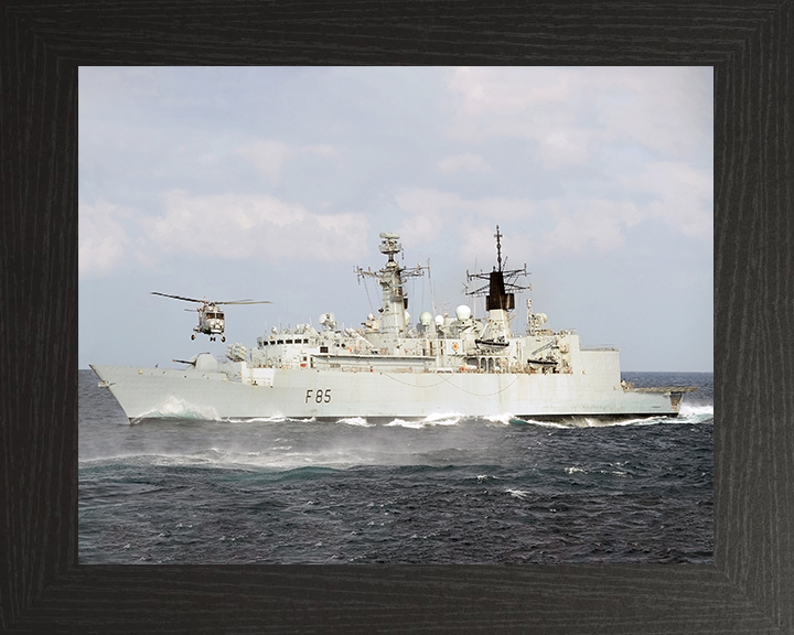 HMS Cumberland (F85) Royal Navy Type 22 Frigate With Lynx Helicopter Photo Print Wall Art Decor Posters, Prints, & Visual Artwork Hampshire Prints 10 x 8 Black Frame No