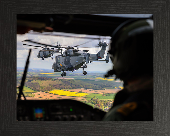 Wildcat Helicopters from a Cockpit Photo Print - Royal Navy Aircraft Hampshire Prints 10 x 8 Black Frame No