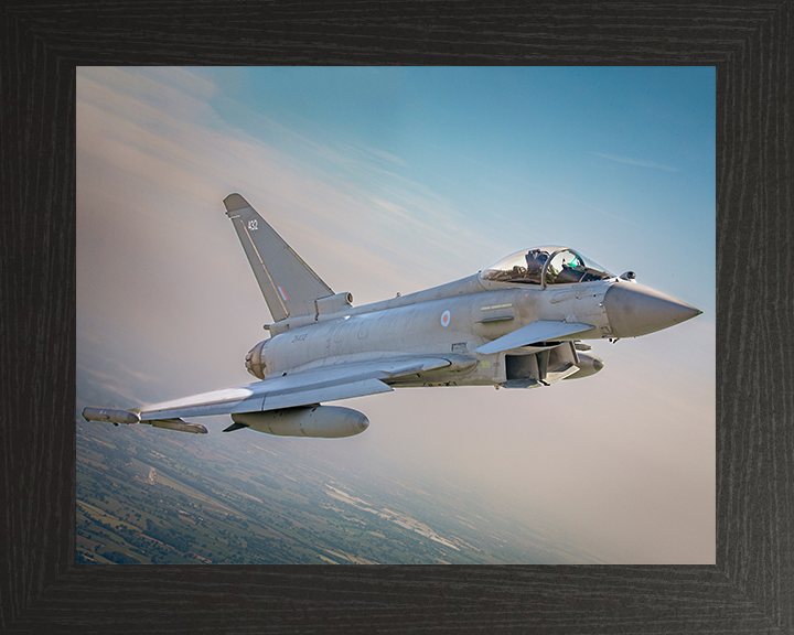 RAF Typhoon in flight over RAF Cosford Photo Print - Royal Air Force Aircraft Hampshire Prints 10 x 8 Black Frame No