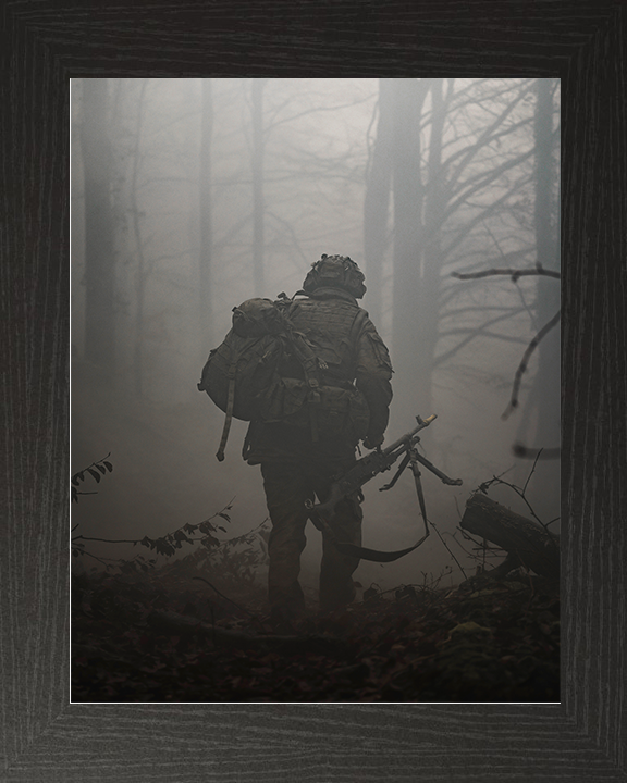 British Army Soldier Officer Cadet Woodland Portrait on Exercise Photo Print Wall Art Military Decor Posters, Prints, & Visual Artwork Hampshire Prints 10 x 8 Black Frame No