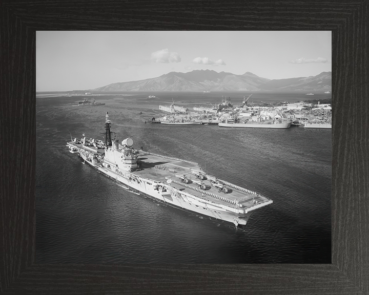 HMS Hermes (R12) Photo Print - Philippines 1961 - Royal Navy Centaur Class Aircraft Carrier Hampshire Prints 10 x 8 Black Frame No