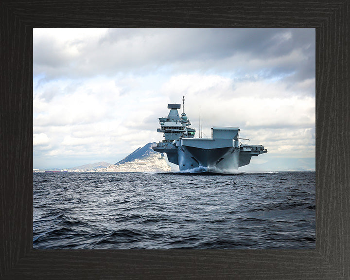 HMS Queen Elizabeth (R08) Photo Print - Bow View - Royal Navy Queen Elizabeth Class Aircraft Carrier Hampshire Prints 10 x 8 Black Frame No