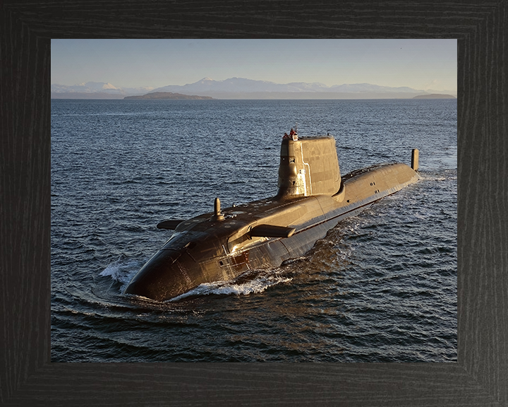 HMS Astute (S119) Photo Print - Port Bow View - Royal Navy Astute Class Submarine Hampshire Prints 10 x 8 Black Frame No