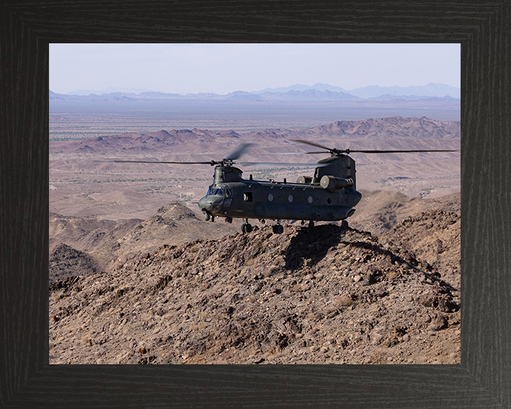 RAF Chinook Helicopter two-wheeled landing Photo Print - Royal Air Force Aircraft Hampshire Prints 10 x 8 Black Frame No