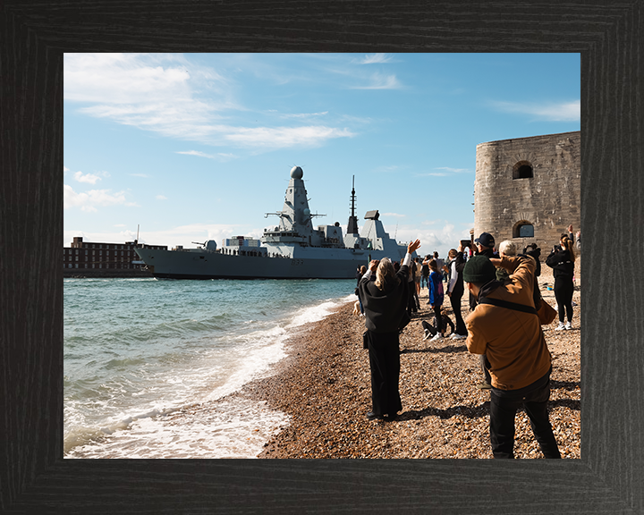 HMS Dauntless (D33) Photo Print - Round Tower 2025 - Royal Navy Type 45 Destroyer Hampshire Prints 10 x 8 Black Frame No