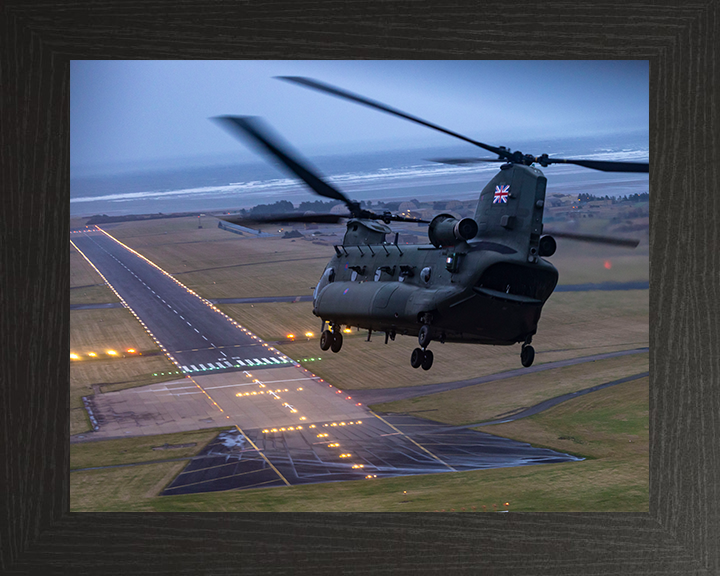RAF Chinook Helicopter and Runway Photo Print - Royal Air Force Aircraft Hampshire Prints 10 x 8 Black Frame No