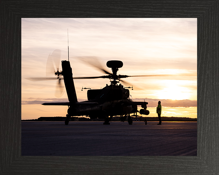 Army air Corps Apache Helicopters at sunset Silhouette Photo Print - British Army Posters, Prints, & Visual Artwork Hampshire Prints 10 x 8 Black Frame No