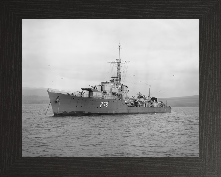 HMS Wessex (R78) Photo Print - At Anchor 1944 - Royal Navy W Class Destroyer Hampshire Prints 10 x 8 Black Frame No