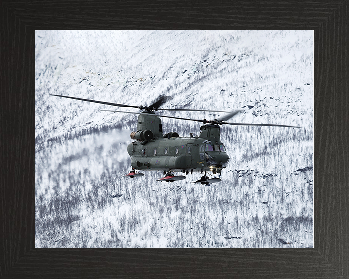 RAF Chinook Helicopter Flies With Wheel Skis Photo Print Royal Air Force Aircraft Wall Art Aviation Decor Posters, Prints, & Visual Artwork Hampshire Prints 10 x 8 Black Frame No