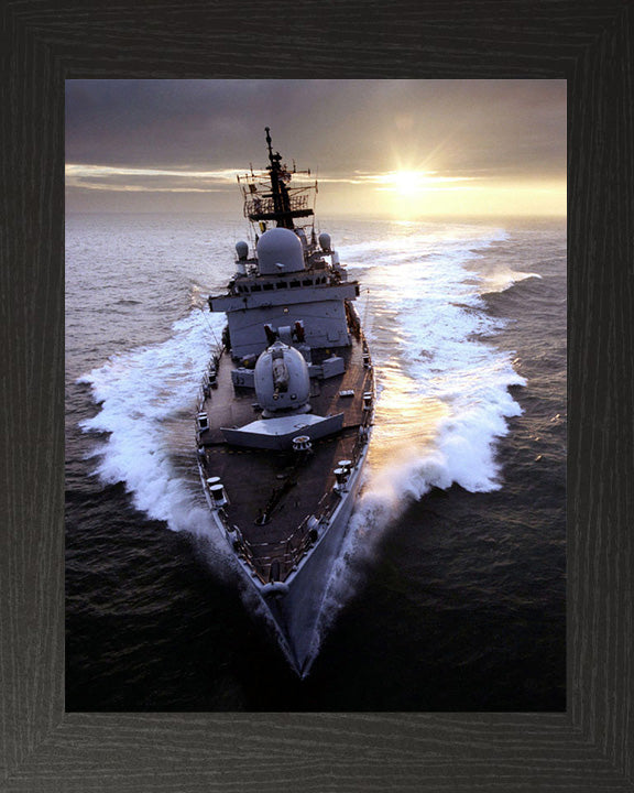HMS Southampton (D90) Photo Print - High Bow View at Sunset - Royal Navy Type 42 Destroyer Hampshire Prints 10 x 8 Black Frame No