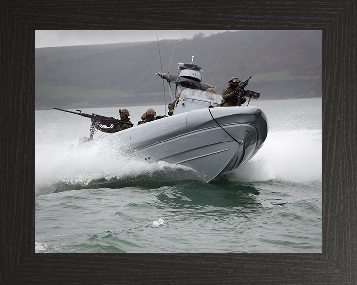 Royal Marines on a Commando Raiding Craft (CRC) Photo Print - 47 Commando Hampshire Prints 10 x 8 Black Frame No