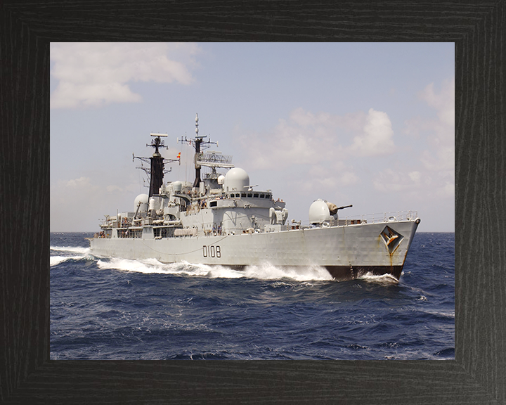 HMS Cardiff (D108) Royal Navy Type 42 Destroyer Underway Starboard View Photo Print Wall Art Decor Posters, Prints, & Visual Artwork Hampshire Prints 10 x 8 Black Frame No