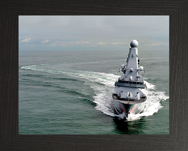 HMS Dragon (D35) Photo Print - Low Bow View 2011 - Royal Navy Type 45 Destroyer Hampshire Prints 10 x 8 Black Frame No