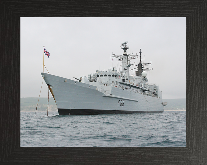 HMS Campbeltown (F86) Royal Navy Type 22 Frigate Port Side View at Anchor Photo Print Wall Art Decor Posters, Prints, & Visual Artwork Hampshire Prints 10 x 8 Black Frame No