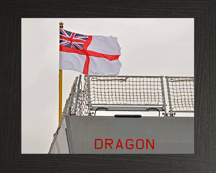 HMS Dragon (D35) Royal Navy Type 45 Destroyer White Ensign Photo Print Wall Art Decor Posters, Prints, & Visual Artwork Hampshire Prints 10 x 8 Black Frame No