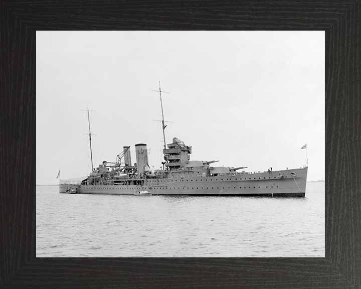 HMS York (90) Photo Print - At Anchor 1931 - Royal Navy York Class Heavy Cruiser Hampshire Prints 10 x 8 Black Frame No