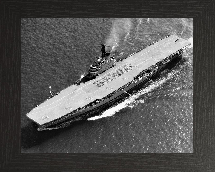HMS Bulwark (R08) Royal Navy Centaur Class Fleet Carrier From the Air Photo Print Wall Art Decor Posters, Prints, & Visual Artwork Hampshire Prints 10 x 8 Black Frame No