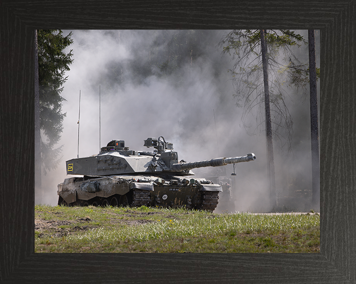 Challenger 2 Main Battle Tank on Exercise Photo Print - British Army Vehicle Hampshire Prints 10 x 8 Black Frame No