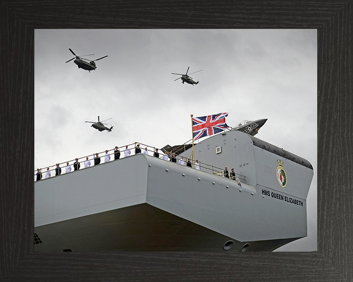 HMS Queen Elizabeth (R08) Photo Print - Naming Ceremony - Royal Navy Queen Elizabeth Class Aircraft Carrier Hampshire Prints 10 x 8 Black Frame No