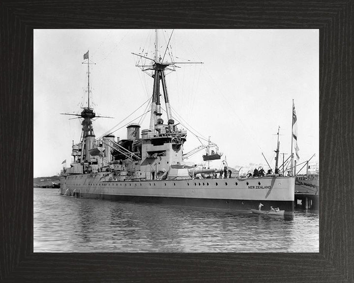HMS New Zealand (1911) Photo Print - In Port - Royal Navy Indefatigable Class Cruiser Hampshire Prints 10 x 8 Black Frame No