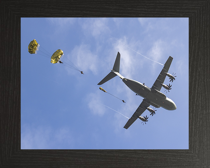British Army Parachute Regiment Soldiers Jump From An RAF A400M Atlas Photo Print Wall Art Posters, Prints, & Visual Artwork Hampshire Prints 10 x 8 Black Frame No