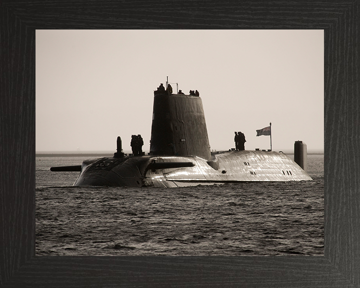 HMS Astute (S119) Photo Print - Arrives in Faslane - Royal Navy Astute Class Submarine Hampshire Prints 10 x 8 Black Frame No