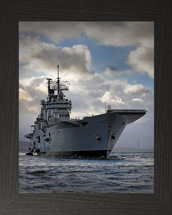 HMS Ark Royal (R07) Photo Print - On the Clyde - Royal Navy Invincible Class Aircraft Carrier Hampshire Prints 10 x 8 Black Frame No