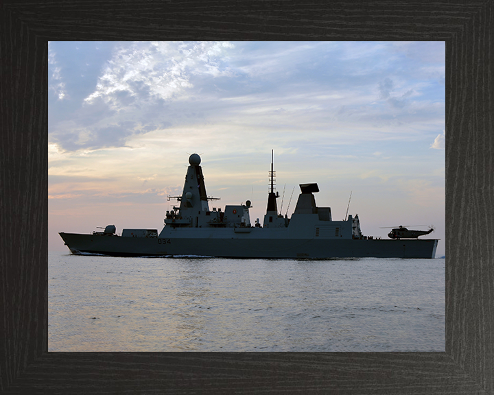 HMS Diamond (D34) Photo Print - Port Side Silhouette 2012 - Royal Navy Type 45 Destroyer Hampshire Prints 10 x 8 Black Frame No