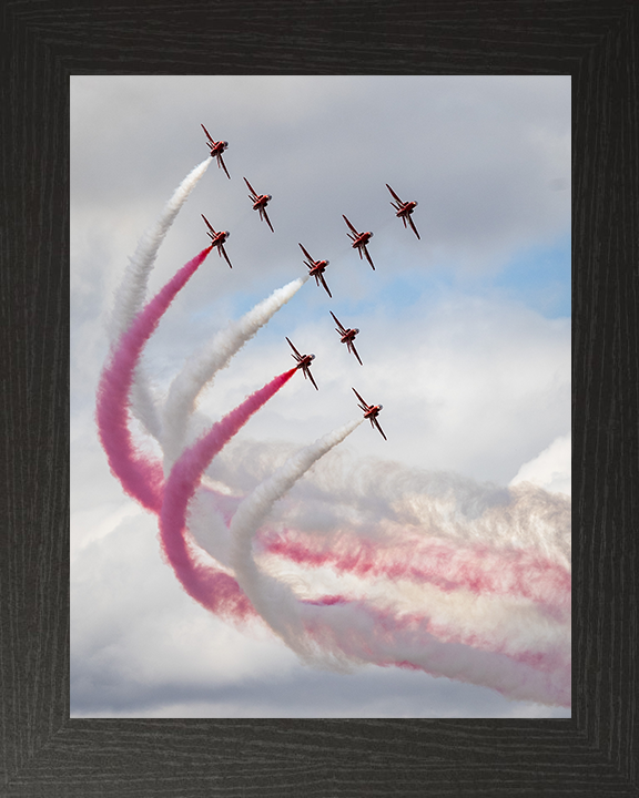 RAF Red Arrows Roll Demo 2025 Photo Print - Royal Air Force Aircraft Hampshire Prints 10 x 8 Black Frame No