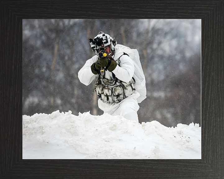Royal Marine Aims During Cold Weather exercise Photo Print 40 Commando Marines Wall Art Military Decor UK Posters, Prints, & Visual Artwork Hampshire Prints 10 x 8 Black Frame No