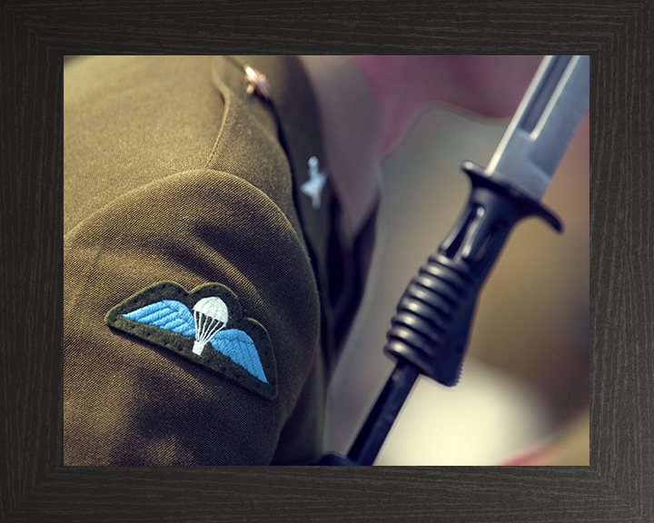 Army Parachutist Wings Closesup Photo Print - British Army Hampshire Prints 10 x 8 Black Frame No