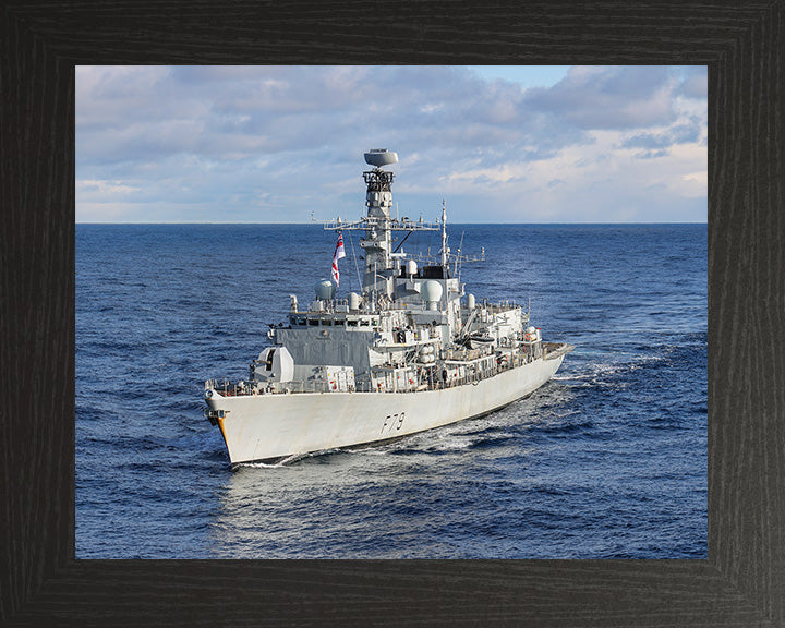 HMS Portland (F79) Photo Print - Port Bow View Underway - Royal Navy Type 23 Frigate Hampshire Prints 10 x 8 Black Frame No