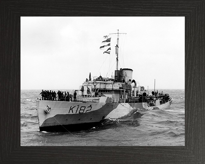 HMS Bittersweet (K182) Photo Print - Under Tow 1943 - Royal Navy Flower Class Corvette Hampshire Prints 10 x 8 Black Frame No