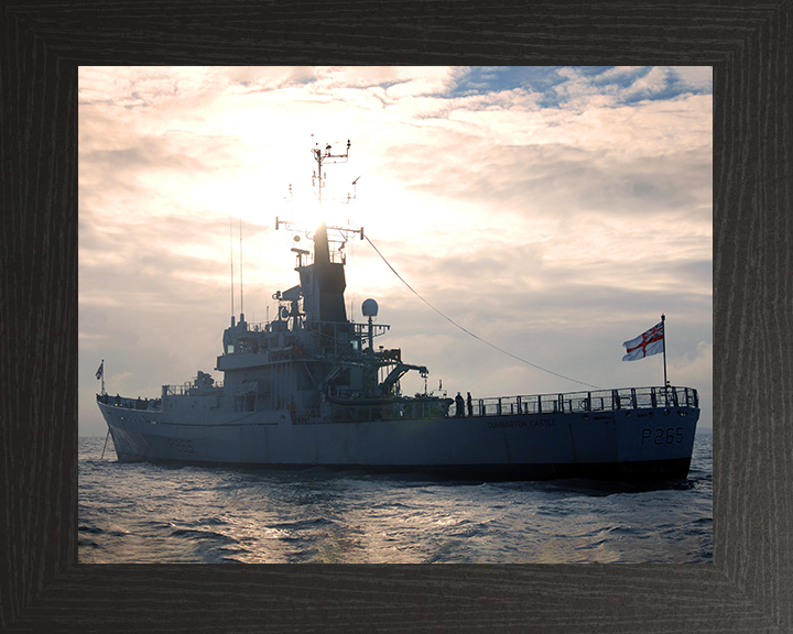 HMS Dumbarton Castle (P265) Royal Navy Castle Class Patrol Vessel At Anchor Photo Print Wall Art Decor Posters, Prints, & Visual Artwork Hampshire Prints 10 x 8 Black Frame No