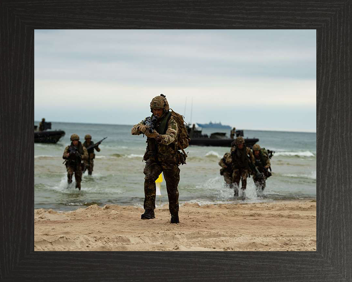 Royal Marines Beach Assault Photo Print - 45 Commando Hampshire Prints 10 x 8 Black Frame No