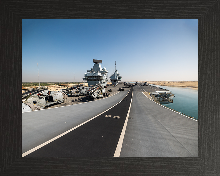 HMS Prince of Wales (R09) Photo Print - Flight Deck 2025 - Royal Navy Queen Elizabeth Class Aircraft Carrier Hampshire Prints 10 x 8 Black Frame No