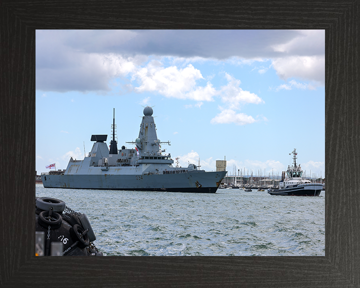 HMS Diamond (D34) Photo Print - Portsmouth Return - Royal Navy Type 45 Destroyer Hampshire Prints 10 x 8 Black Frame No