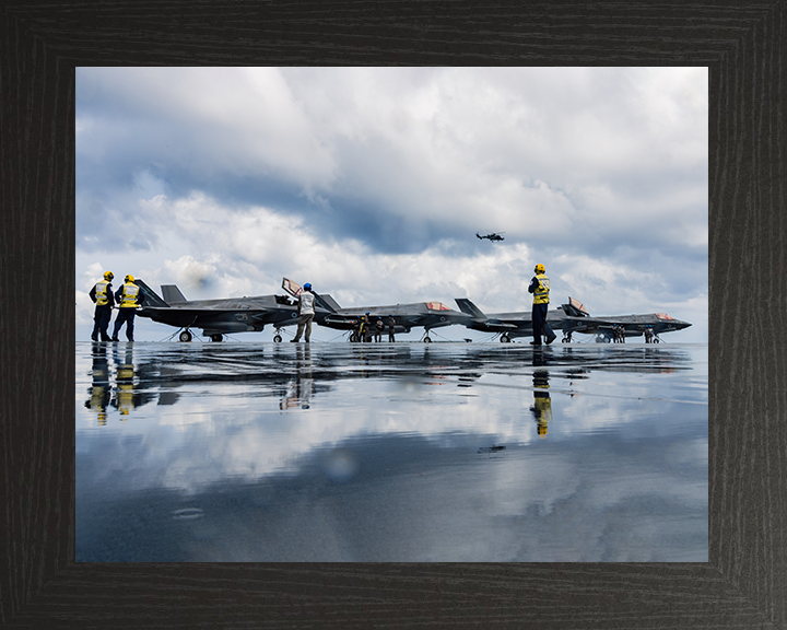F-35 Lightening Jet Flight Deck reflections 2025 Photo Print - Royal Navy Aircraft Hampshire Prints 10 x 8 Black Frame No