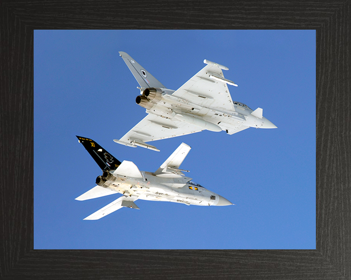 RAF Tornado F3 and Typhoon F2 Jets In Flight Photo Print - Royal Air Force Aircraft Posters, Prints, & Visual Artwork Hampshire Prints 10 x 8 Black Frame No